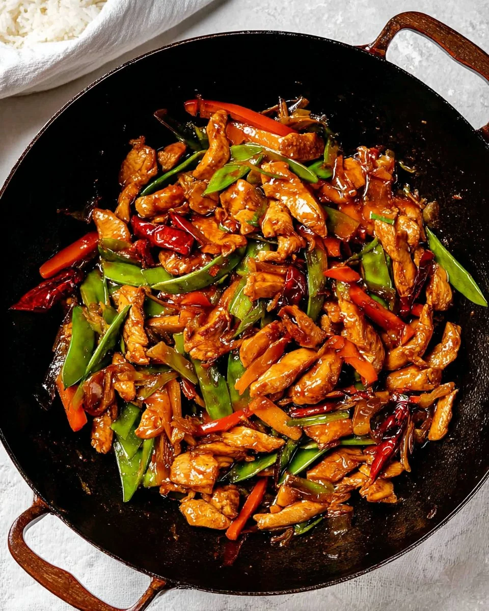 Delicious Firecracker Chicken Stir Fry served with colorful vegetables