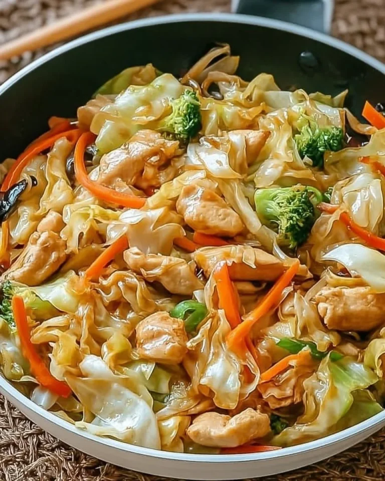 Flavorful cabbage stir fry with chicken served in a bowl