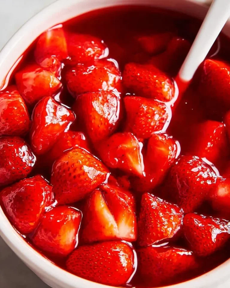 Fresh strawberry sauce drizzled over desserts, highlighting its vibrant color and texture.