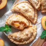 Delicious homemade Fried Peach Pies on a rustic wooden table