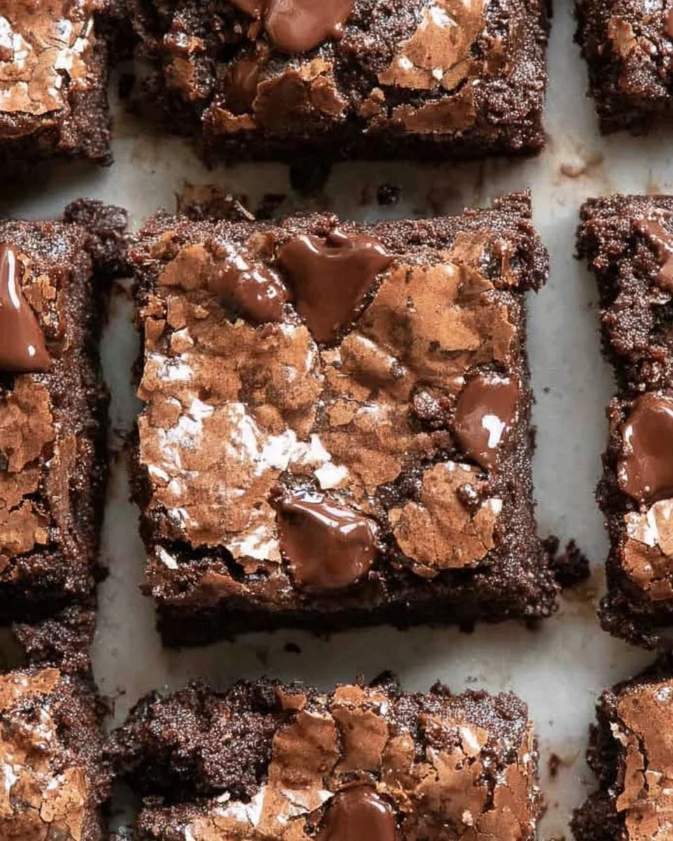 Delicious fudgy vegan brownies topped with nuts on a wooden plate