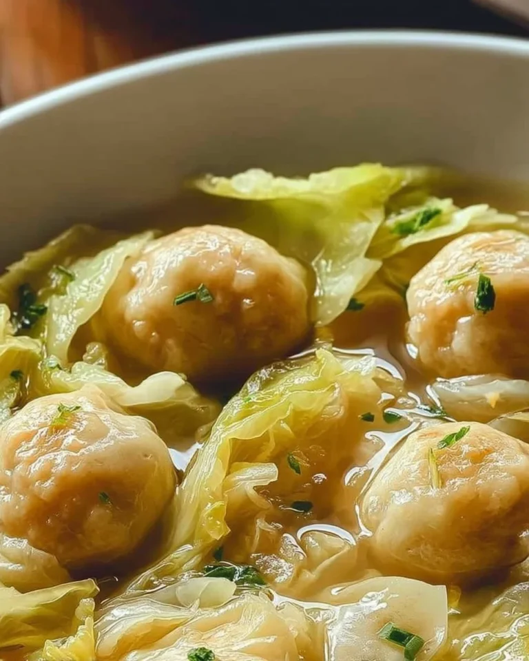 Plate of German cabbage and dumplings garnished with herbs