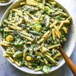 Green Goddess Pasta Salad with fresh vegetables and herbs