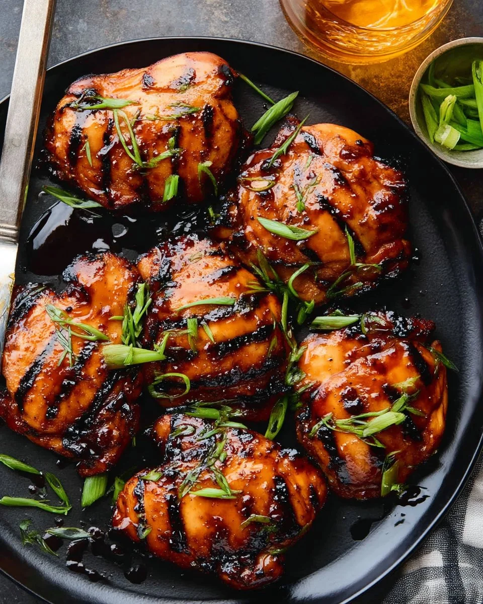 Grilled Bourbon Chicken served on a plate with garnishes