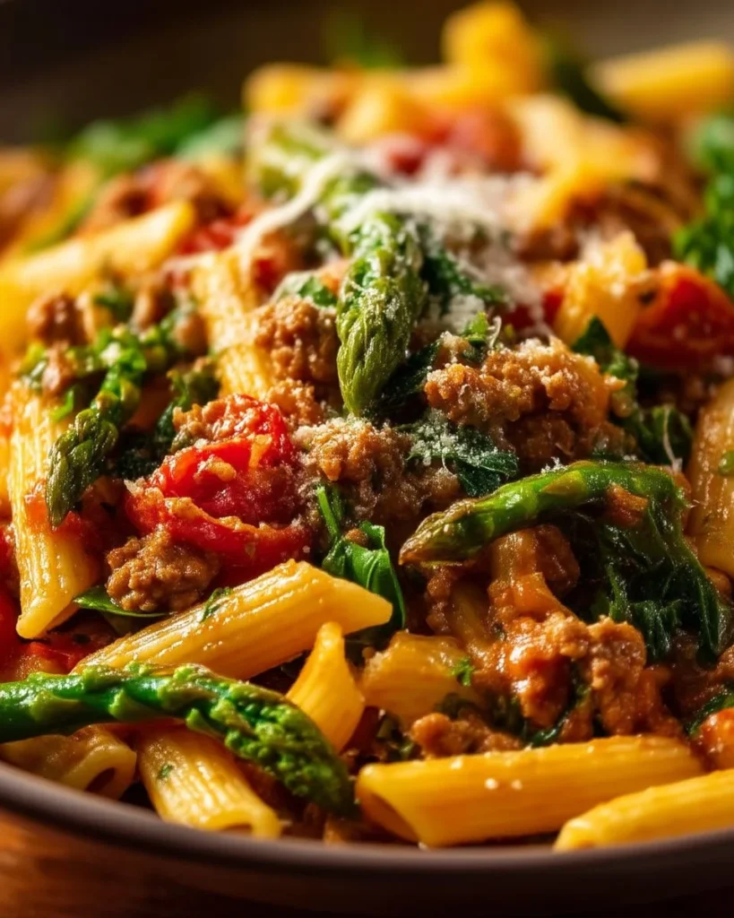 Healthy ground turkey veggie pasta in a bowl