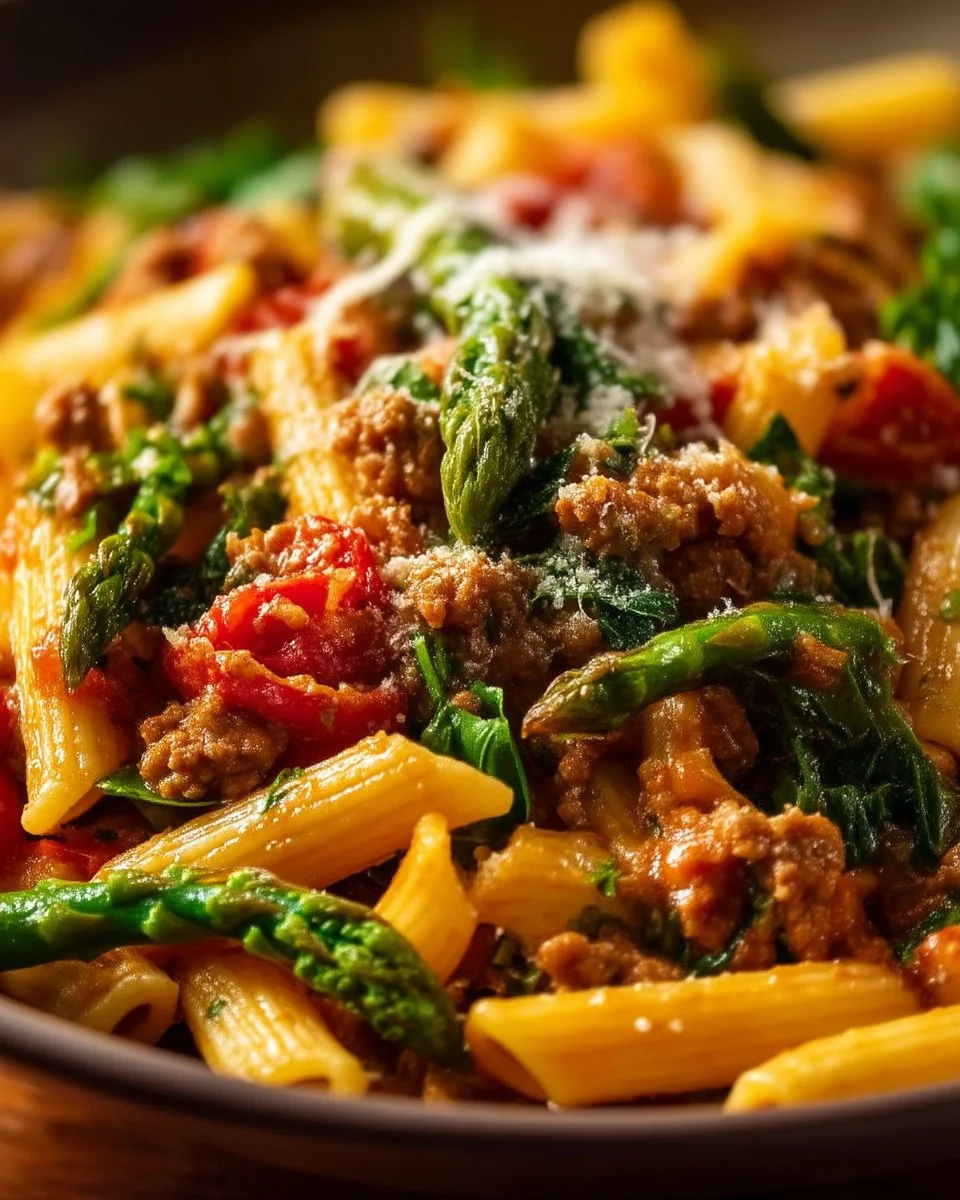 Healthy ground turkey veggie pasta in a bowl
