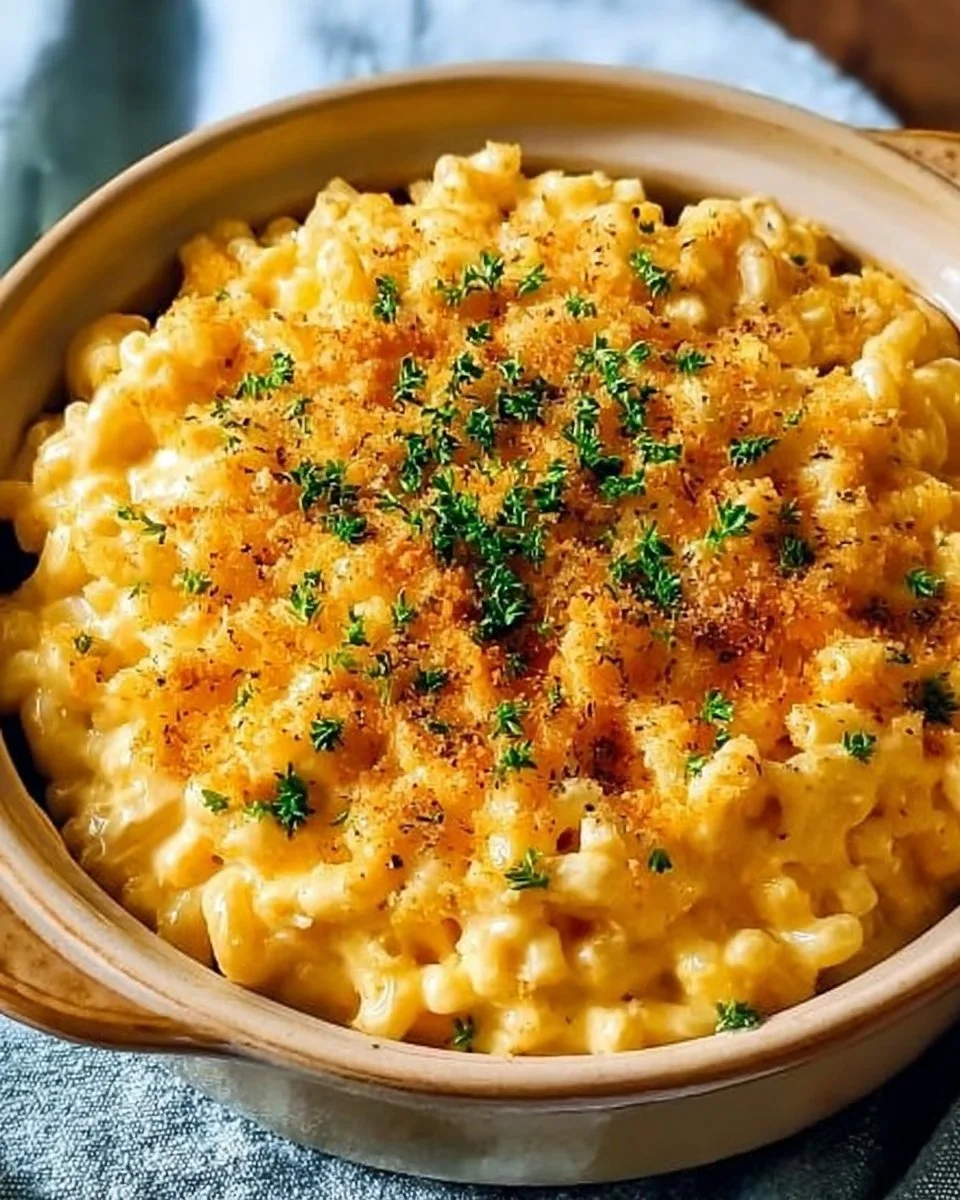 High protein crockpot cottage cheese mac and cheese dish in a bowl