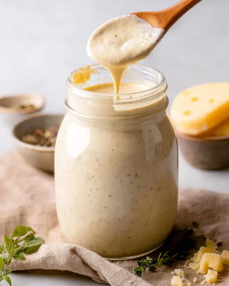 Bowl of homemade Alfredo sauce made with cream, cheese, and garlic