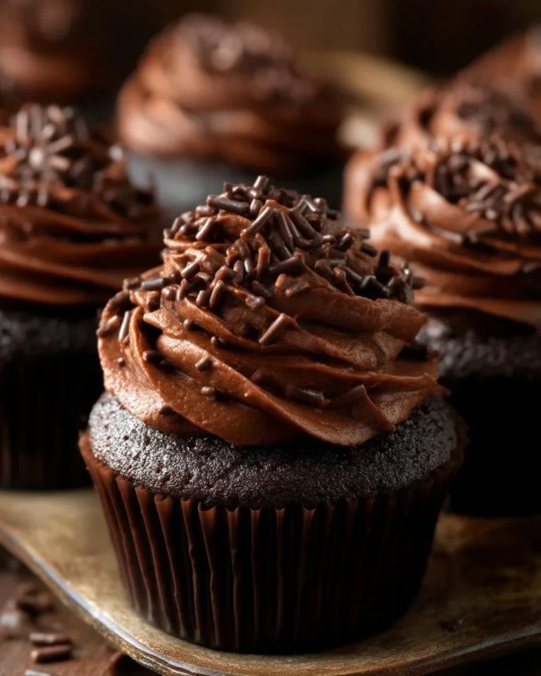 Homemade moist chocolate cupcakes with rich and creamy frosting