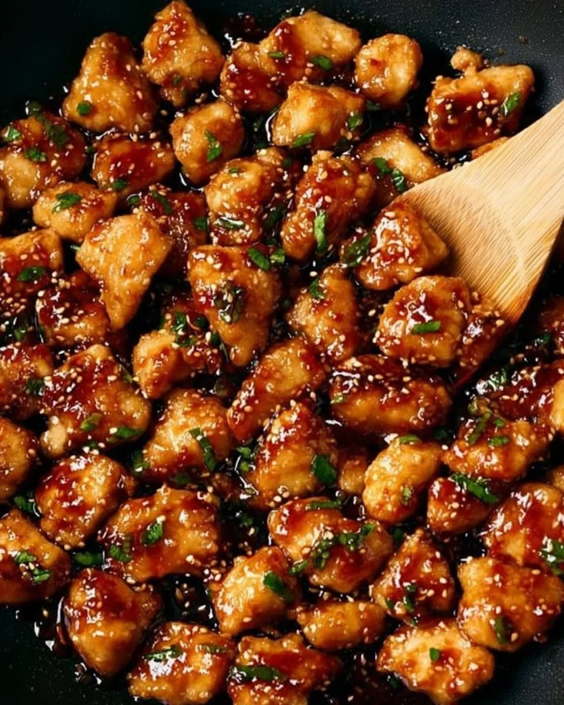 Delicious Honey Garlic Chicken Bites served on a platter with garnishes