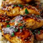 Delicious Honey Garlic Chicken Breasts garnished with herbs on a plate.