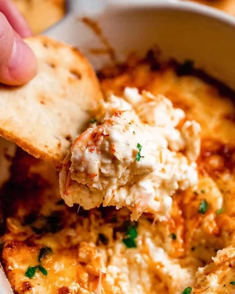 Creamy hot crab dip served with crackers and garnished with herbs