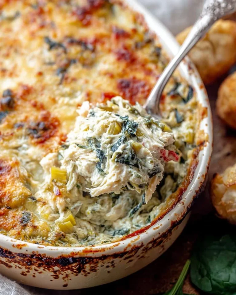 Delicious hot crab spinach artichoke dip served in a bowl.