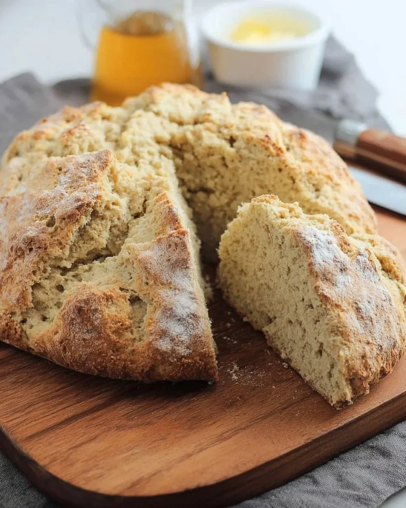 Freshly baked Irish Soda Bread on a wooden table.