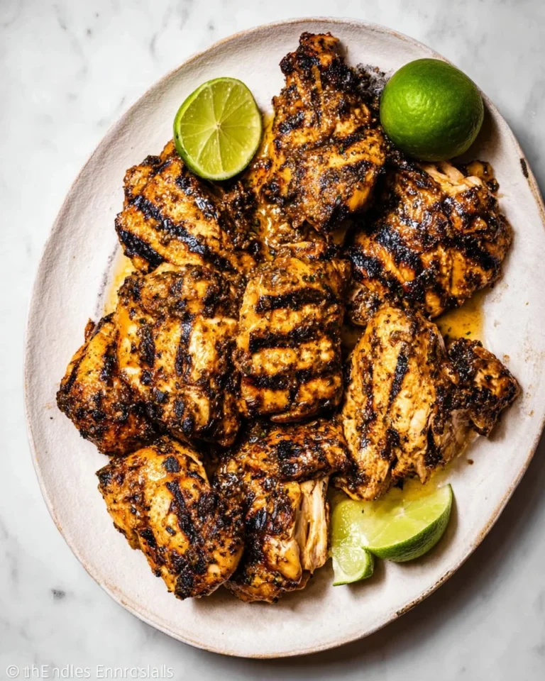 Delicious jerk chicken marinated in homemade spice blend and grilled