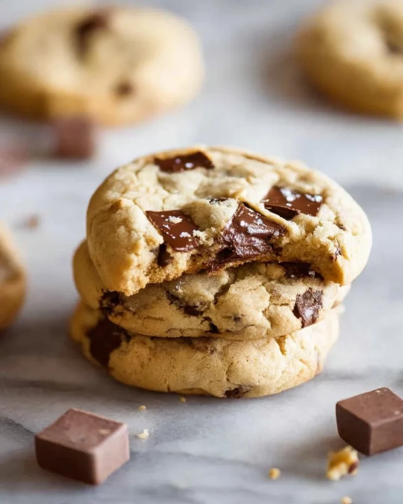 Freshly baked jumbo chocolate chip cookies on a cooling rack
