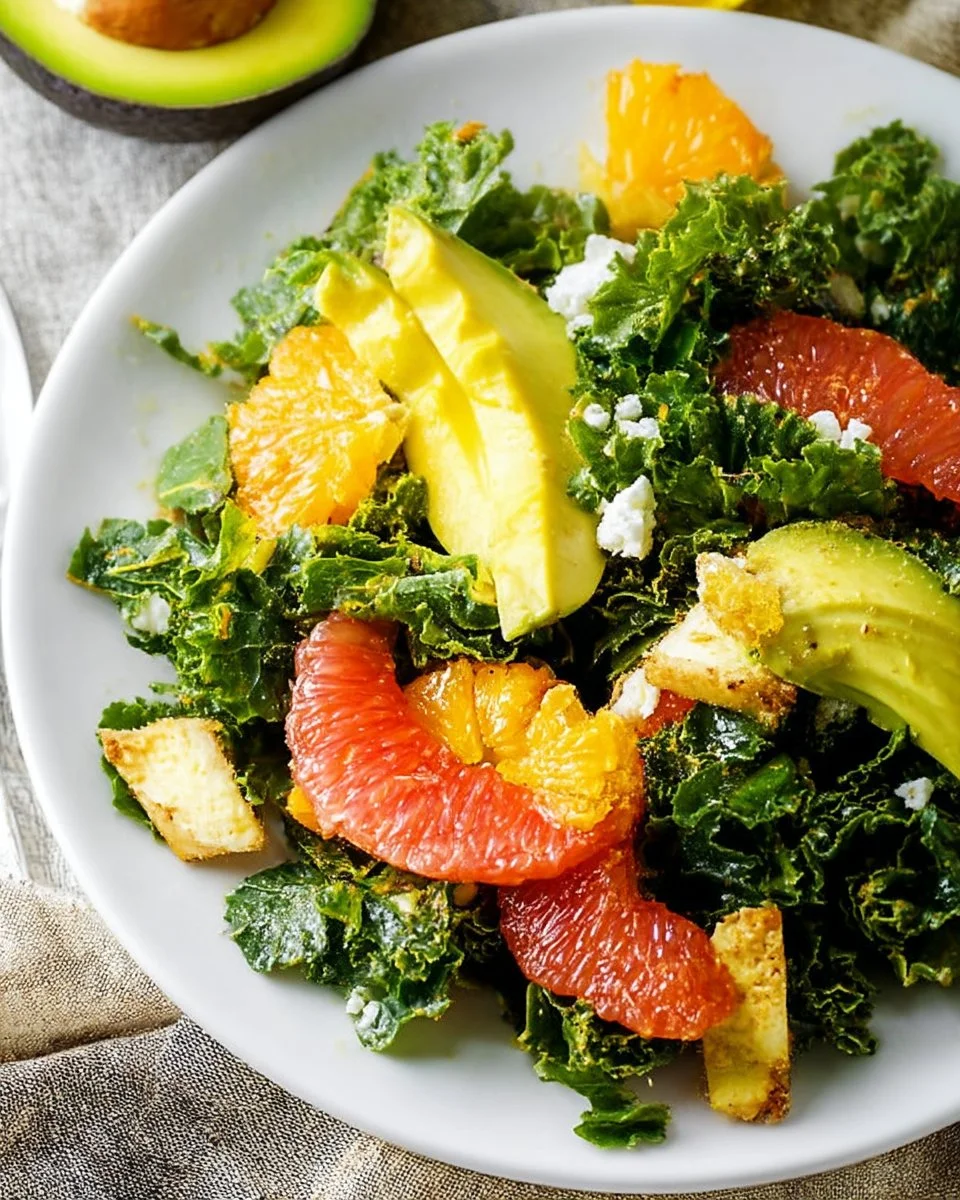 Delicious Kale Salad with Orange slices and dressing