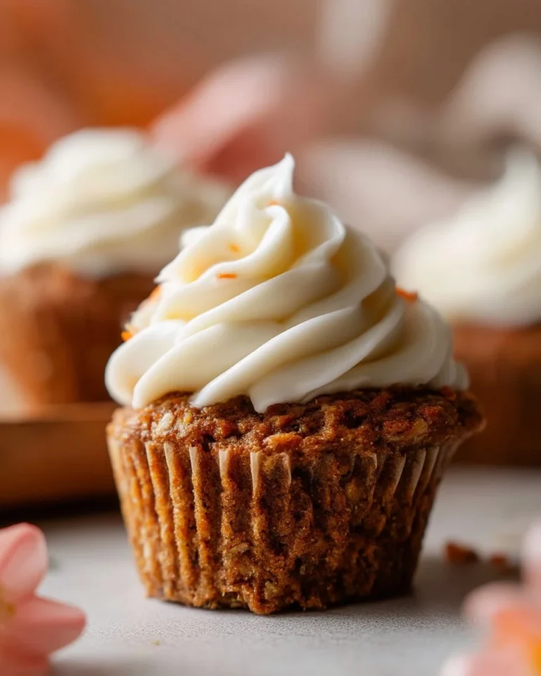Delicious keto moist carrot cake cupcakes topped with creamy frosting