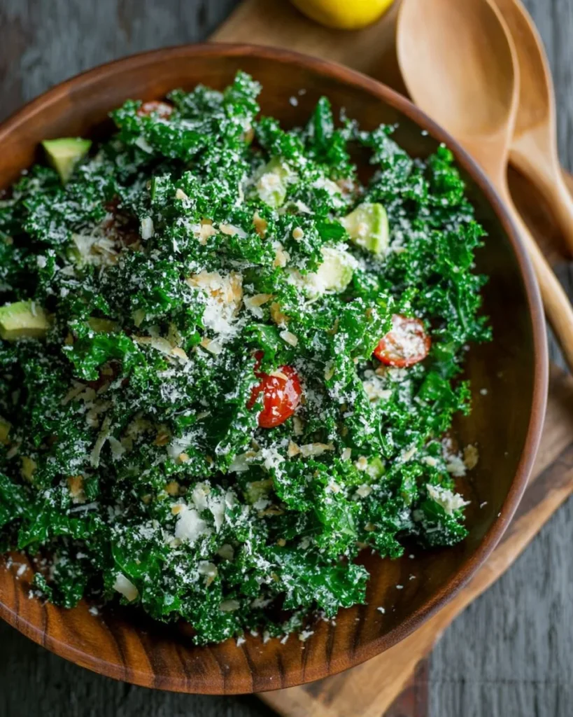 Fresh Lemon Parmesan Kale Salad with vibrant greens and lemon dressing