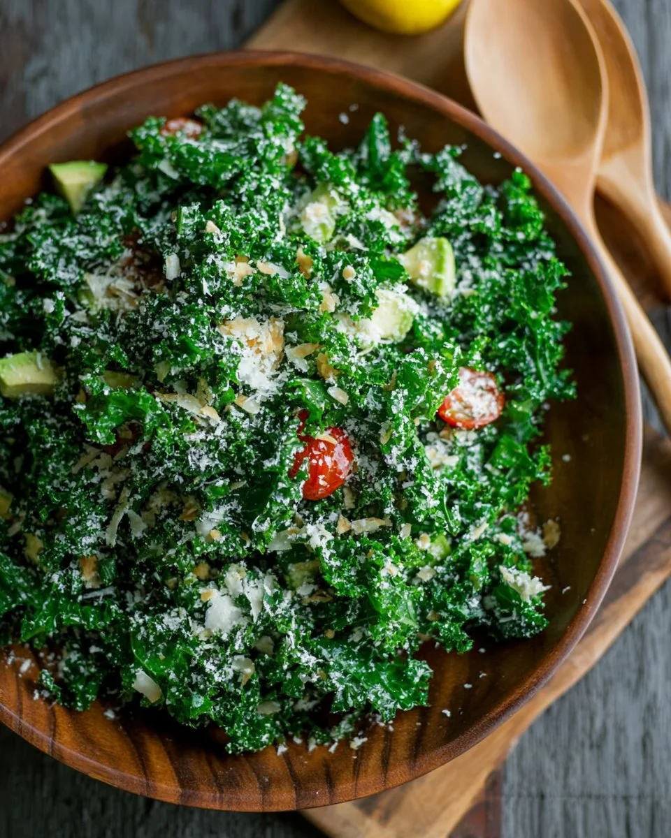 Fresh Lemon Parmesan Kale Salad with vibrant greens and lemon dressing