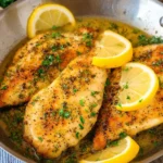 Juicy Lemon Pepper Chicken garnished with herbs and lemon slices on a plate