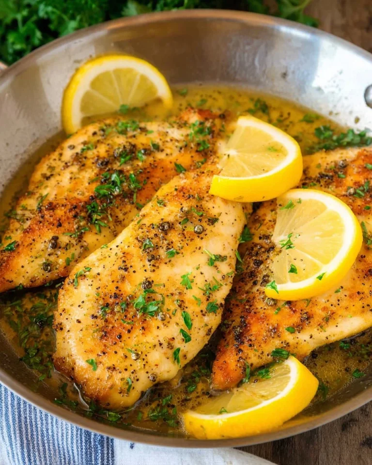 Juicy Lemon Pepper Chicken garnished with herbs and lemon slices on a plate