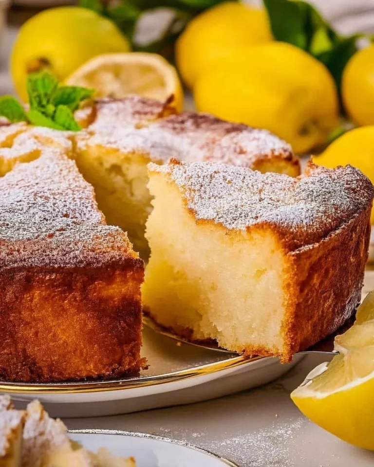 Slice of moist Lemon Ricotta Cake garnished with lemon zest and mint