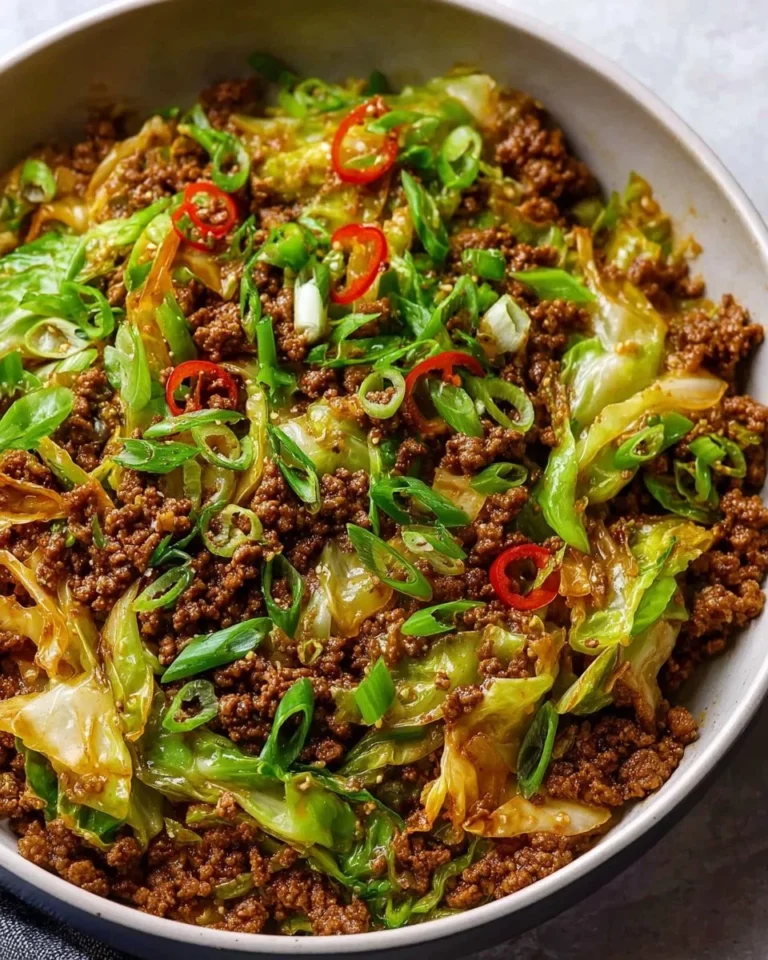 Low-carb Mongolian ground beef served with cabbage for a healthy meal