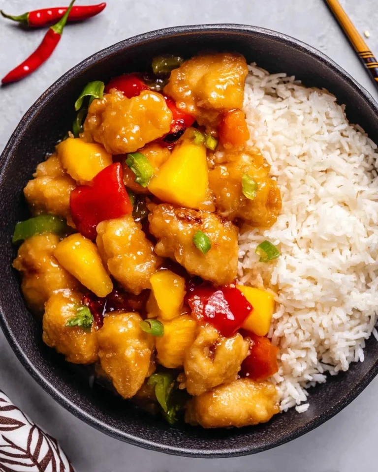 Plate of delicious Mango Chicken garnished with herbs