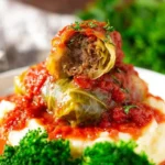 Meal prep friendly stuffed cabbage rolls ready to serve on a plate