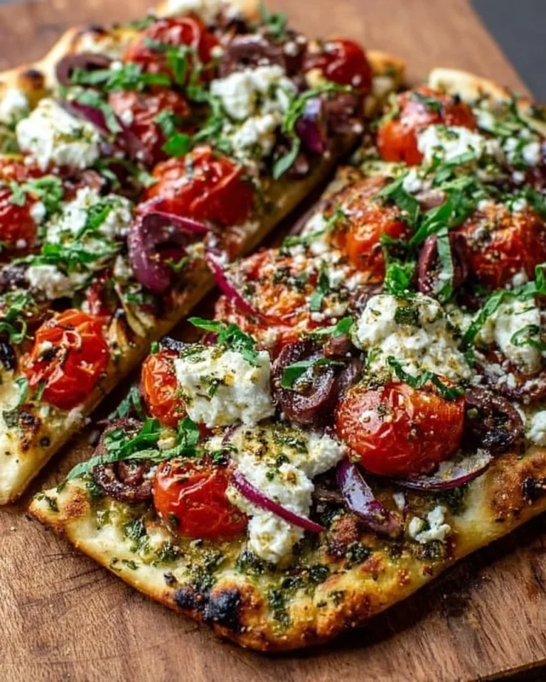 Mediterranean Flatbread Pizza with fresh ingredients and herbs