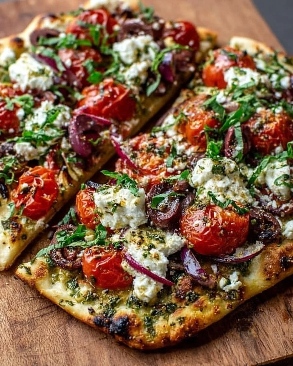 Mediterranean Flatbread Pizza with fresh ingredients and herbs