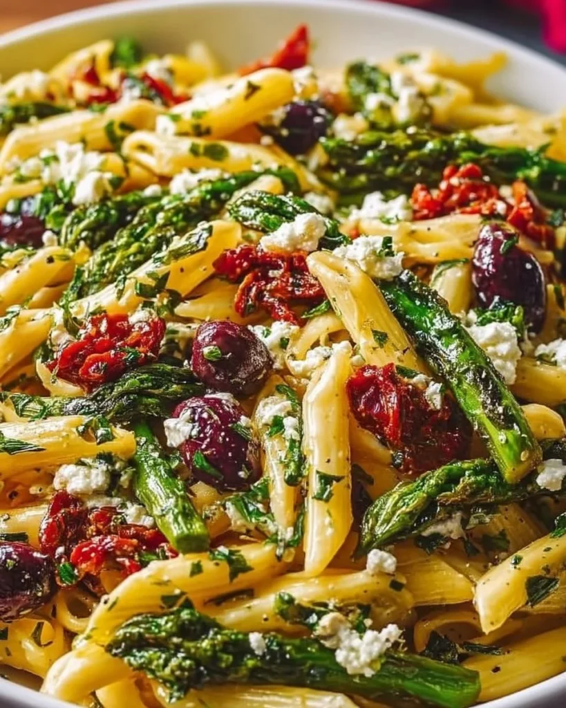 Colorful Mediterranean Pasta Salad with vegetables and herbs