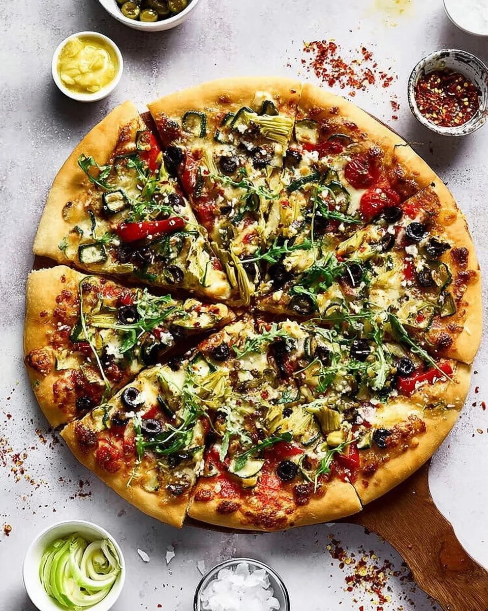 Delicious Mediterranean Pizza topped with vegetables and olives