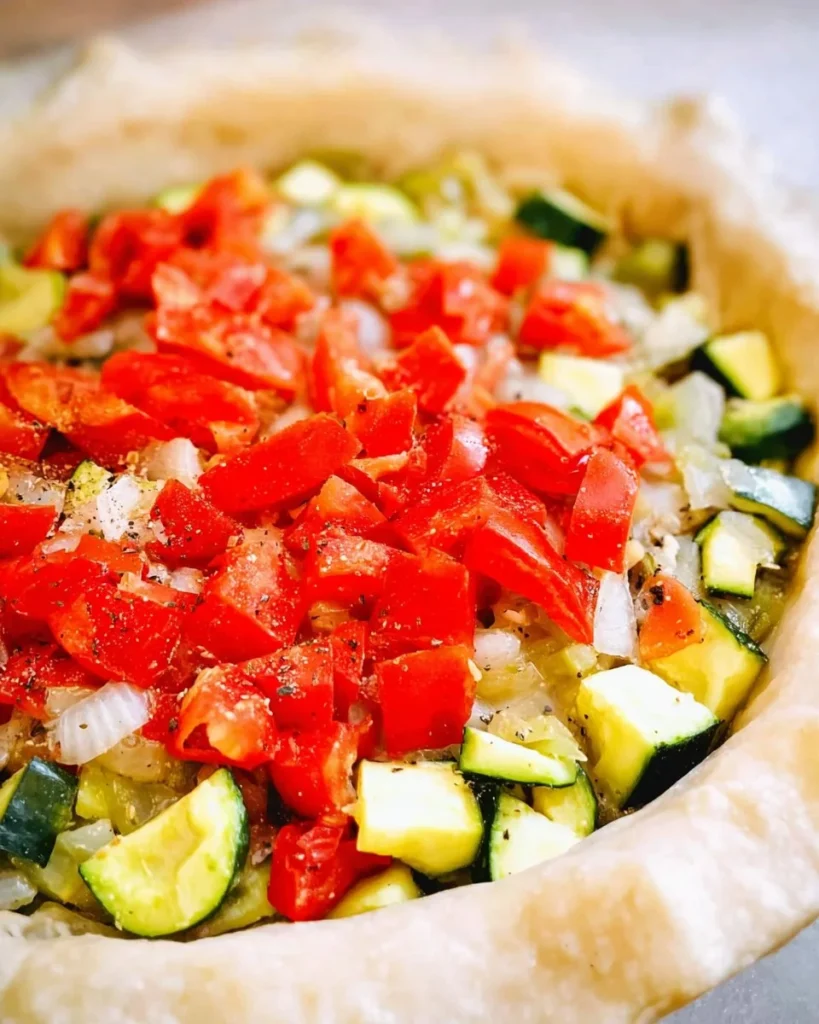 Delicious Mediterranean Vegetable Pot Pie with fresh vegetables and flaky crust