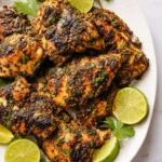 Bowl of Mexican chicken marinade featuring cilantro and lime ingredients.