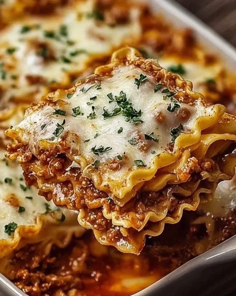 Baked Million Dollar Ravioli Casserole garnished with fresh herbs