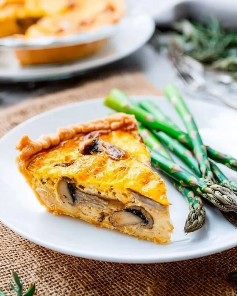 Delicious homemade Mushroom Cheese Quiche served on a plate