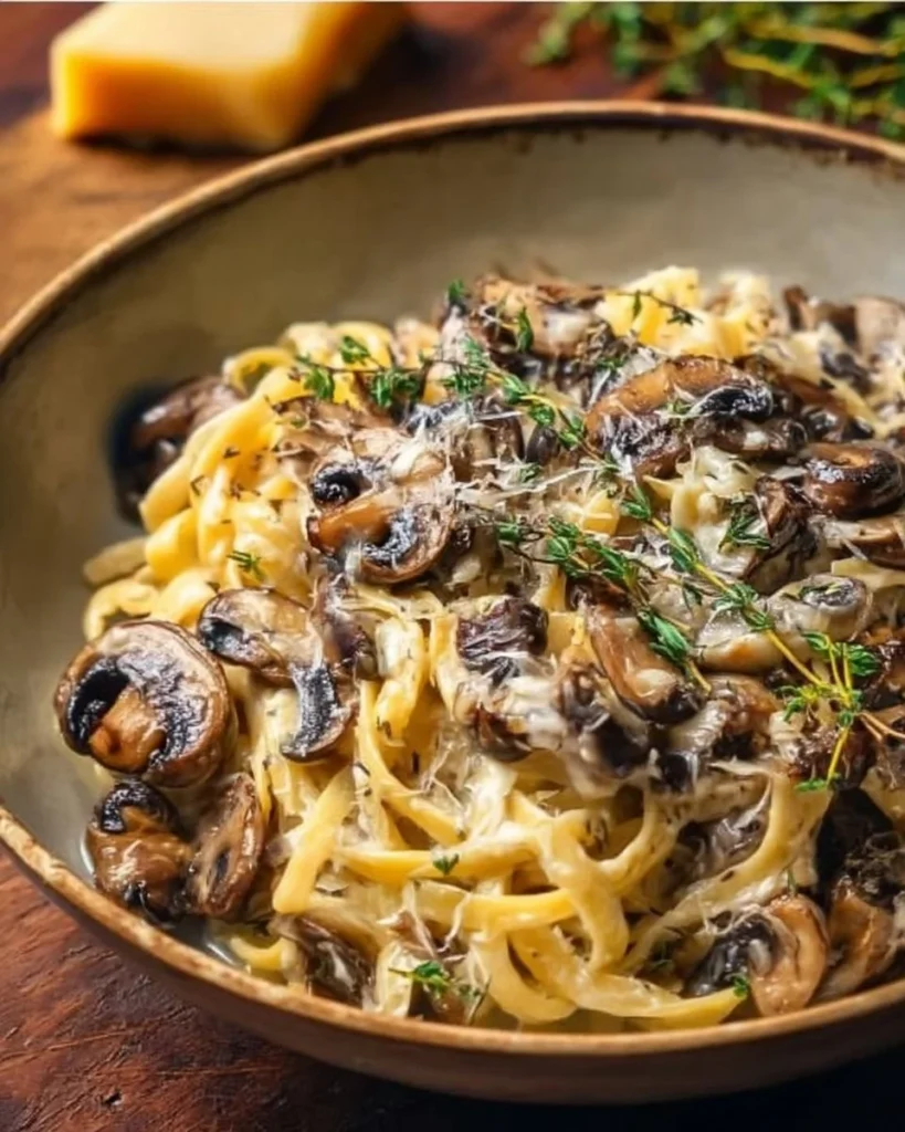 Creamy Mushroom Gruyère Pasta with earthy mushrooms and melted Gruyère cheese