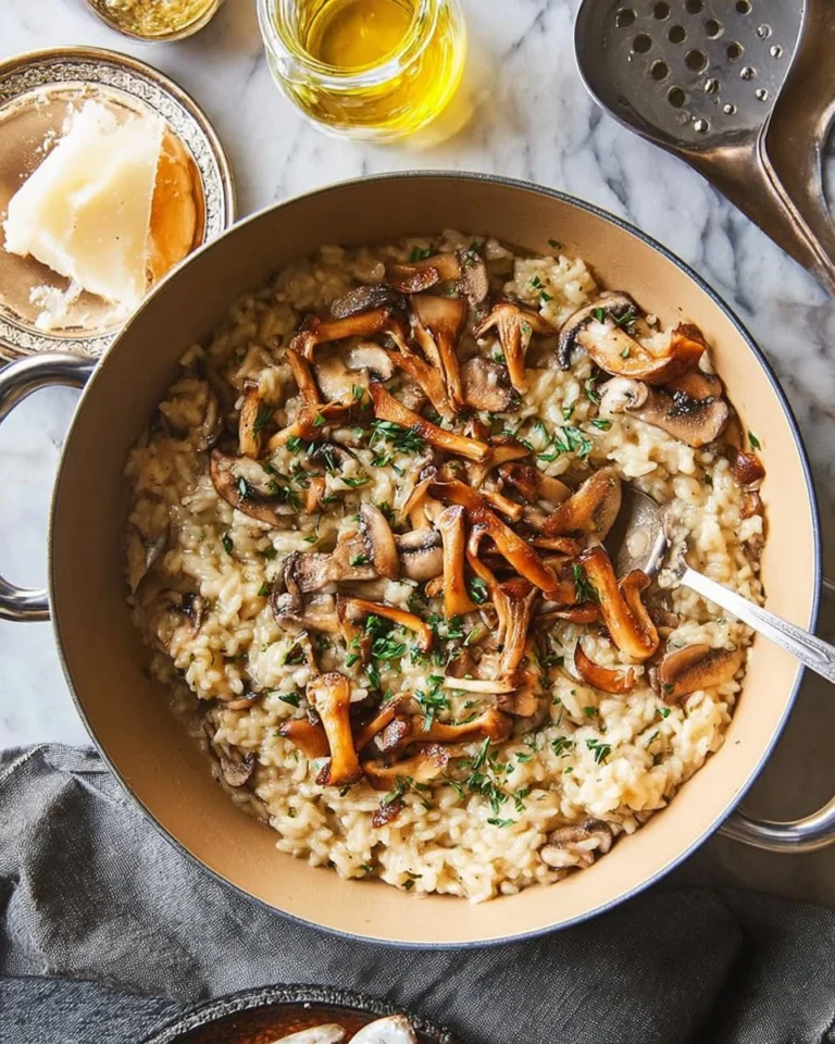Creamy Mushroom Risotto served in a bowl with fresh herbs and parmesan cheese
