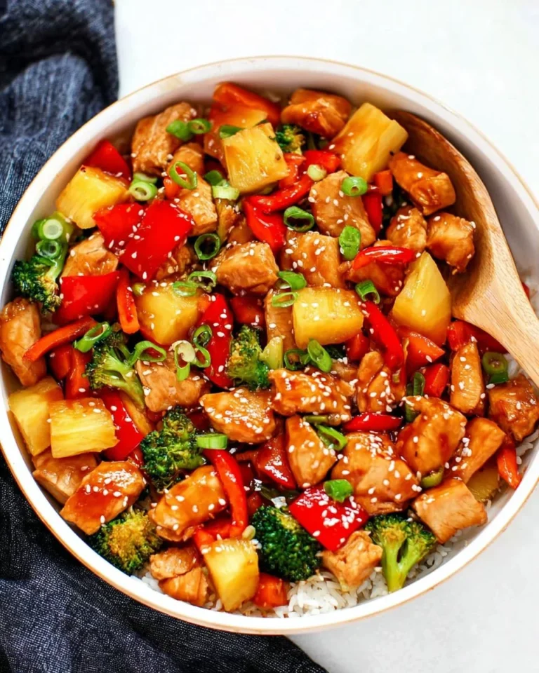 One Pan Pineapple Teriyaki Chicken served with vegetables