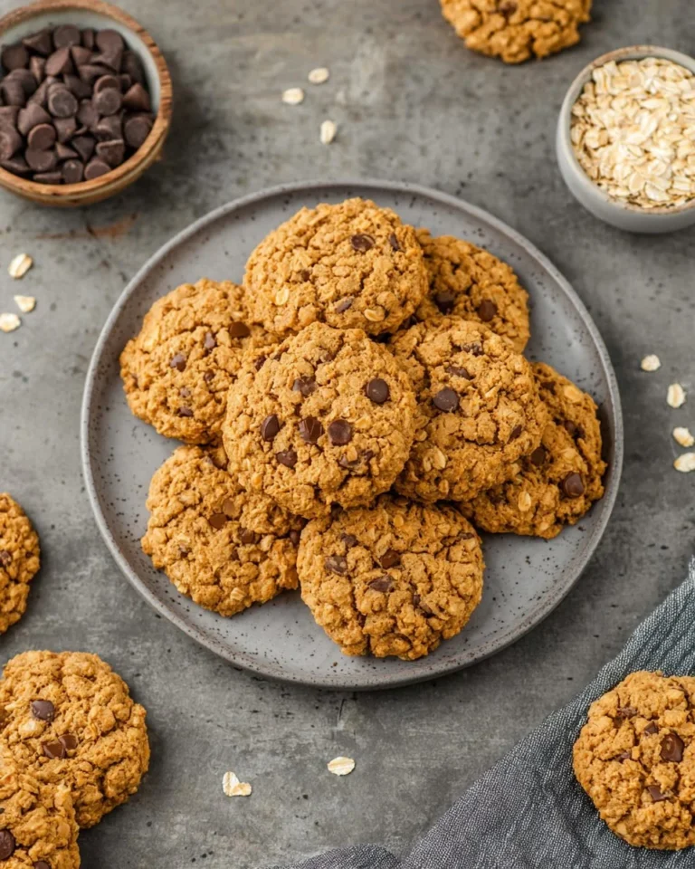 Peanut butter oatmeal protein cookies arranged on a plate