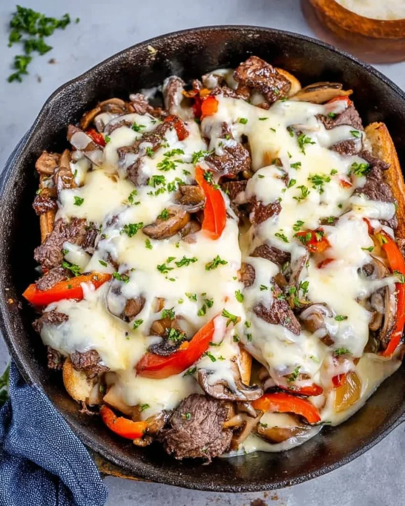 Delicious Philadelphia Cheese Steak with beef and melted cheese on a fresh roll.