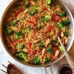 Quick chicken ramen noodle stir fry with vegetables and spices