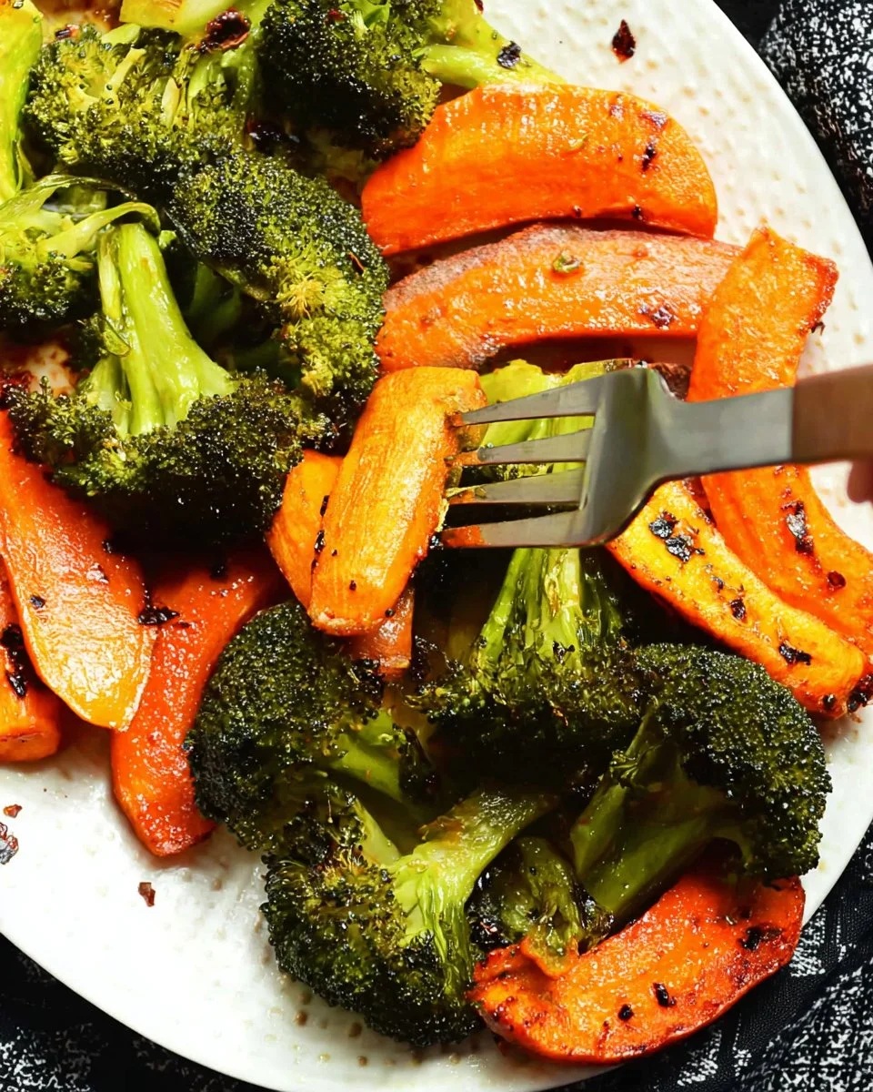 Roasted broccoli and carrots dish, healthy and vibrant side