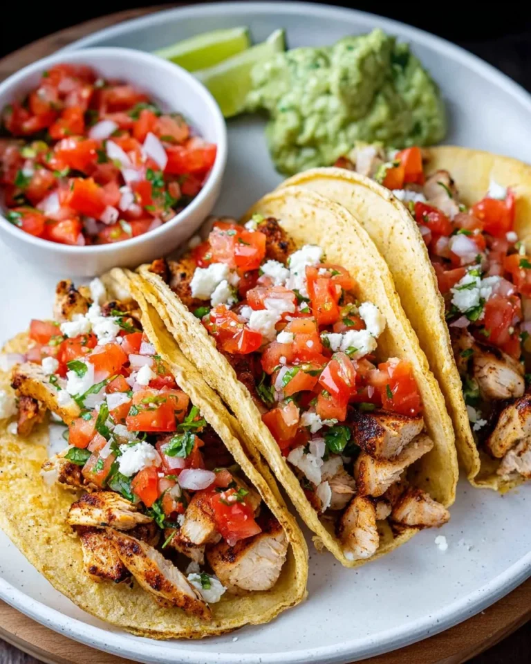 Delicious chicken street tacos topped with fresh ingredients and vibrant flavors.