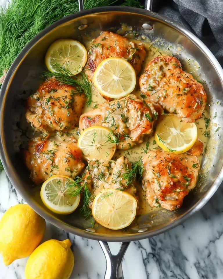 Skillet Lemon Dill Chicken Thighs cooked to perfection with fresh herbs