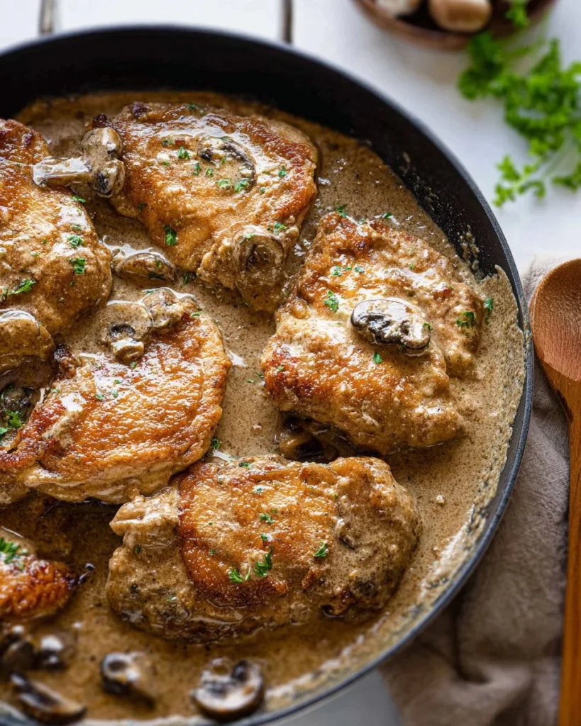 Delicious smothered chicken served with creamy gravy and sides