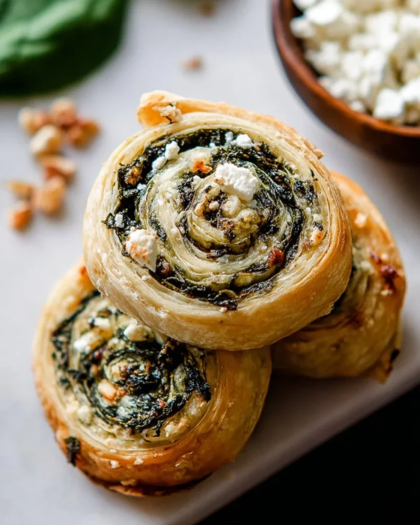 Delicious Spinach and Feta Pinwheels arranged on a platter