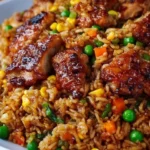 Sticky Teriyaki Chicken Fried Rice Skillet with vibrant vegetables